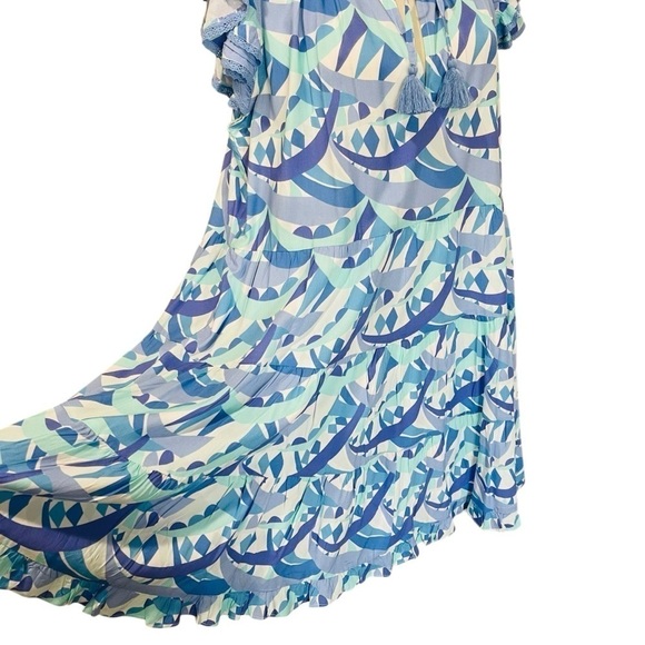 Sail To Sable Size XXL Poppy Ruffle Neck Tiered Dress Blue Multi NWT $268 - Picture 13 of 13